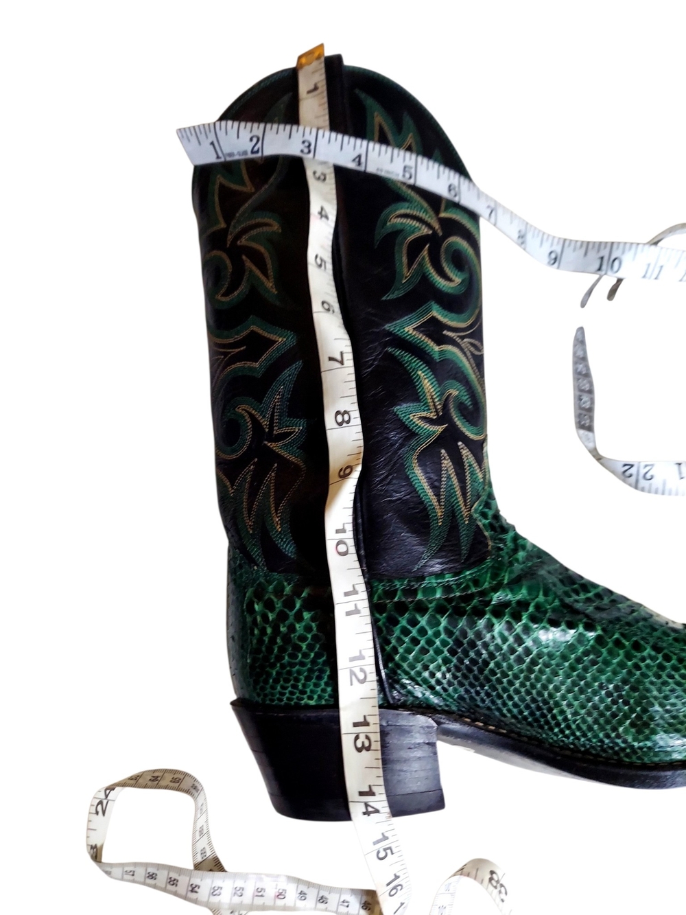 Dan Post Emerald Green Snakeskin Embossed Cowgirl Western Boots 8 Vintage - Picture 11 of 14
